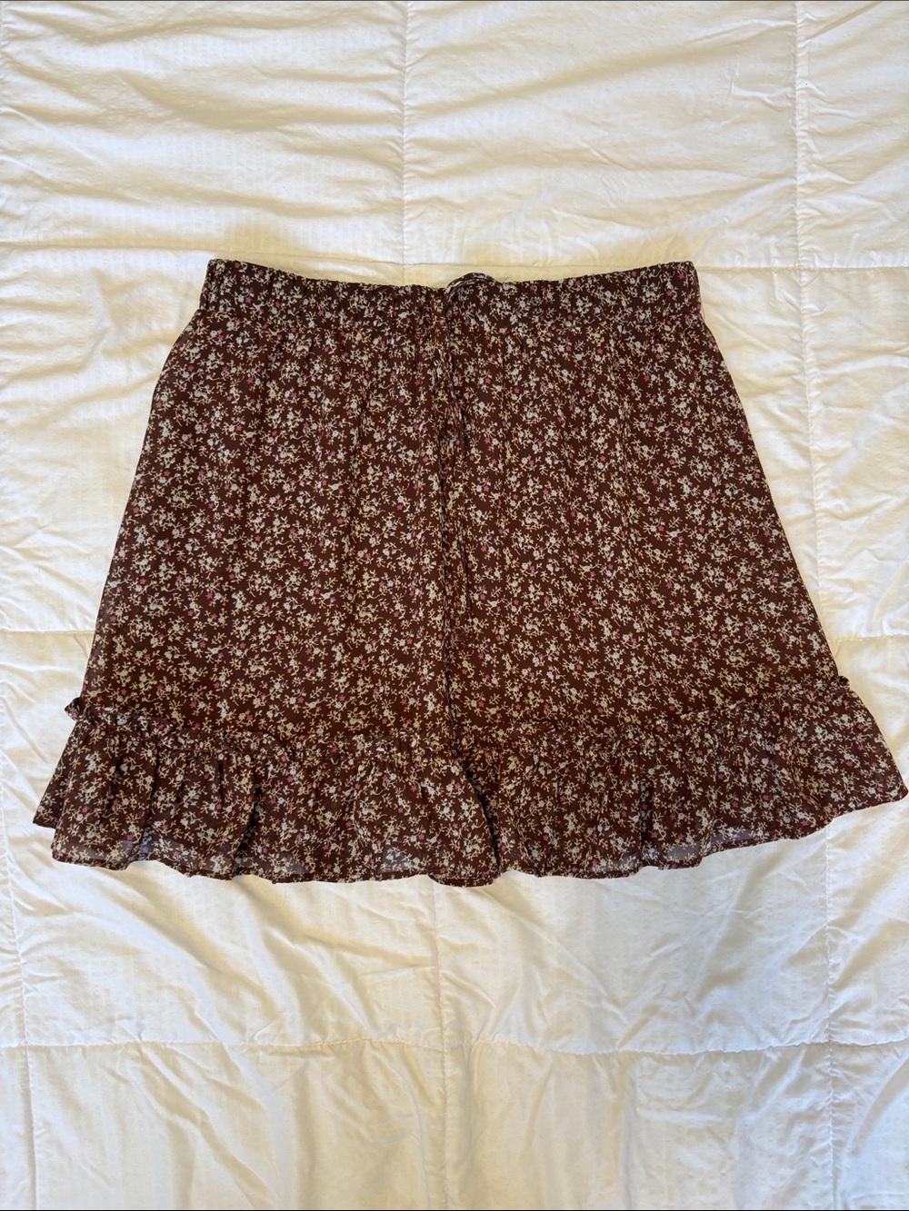 Papaya Brown Floral Ruffle Mini Skirt